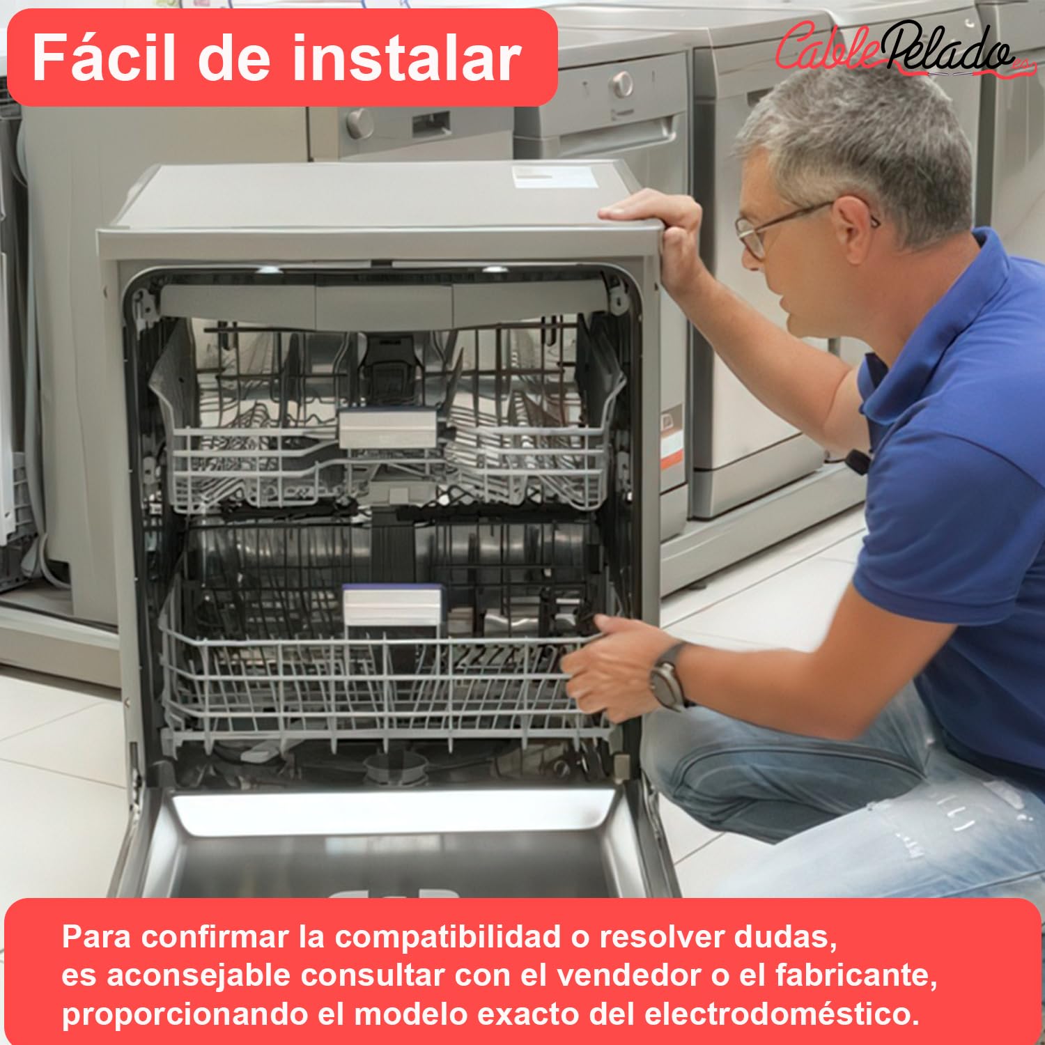 CABLEPELADO Cesta inferior para lavavajillas Beko 1766810083, Cesto lavavajilla Beko, Cesto Beko vajilla, Medidas 51,5 cm fondo x 52.5 cm ancho x 17 cm alto, sin tope de freno