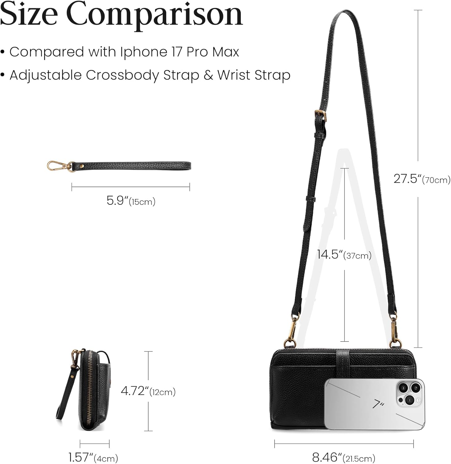 befen Leather Wristlet Wallet for Women Cell Phone Purse with Built in Wallet Vintage Leather Crossdody Bag Clutch Purse - Image 7