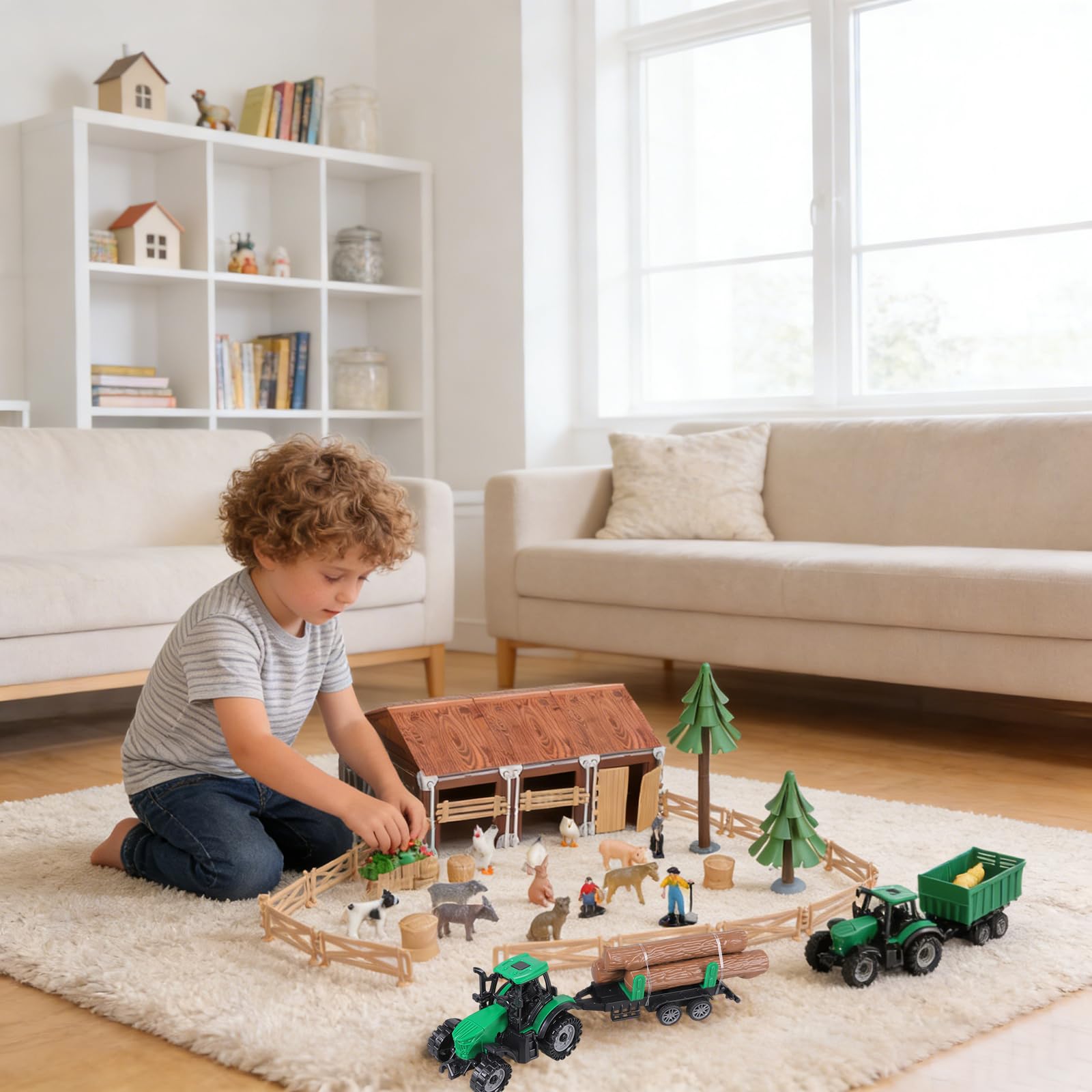 Realistisches Spielset mit Bauernhoftierfiguren und Zäunen,