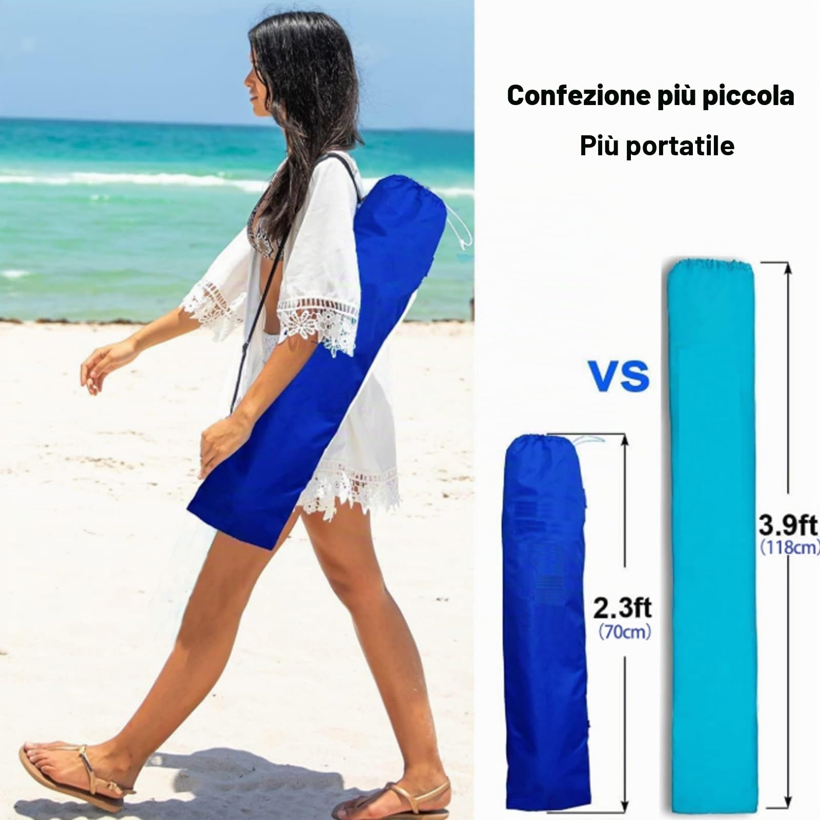 Ombrellone da Esterno Pieghevole Portatile Protezione UPF 50+ Pulsante Inclinazione Telaio in Metallo Valigia for Patio Giardino Spiaggia Piscina Cortile Blu(Sky Blue)