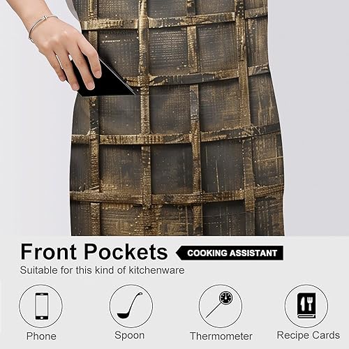 Miniatura 5 de MUSM Apron for Adults - 27.6 X 31.5 Inch, Heavy-Duty Polyester Aprons with Two Large Pockets, Waterproof Metallic Gold Mesh Kitchen Apron for