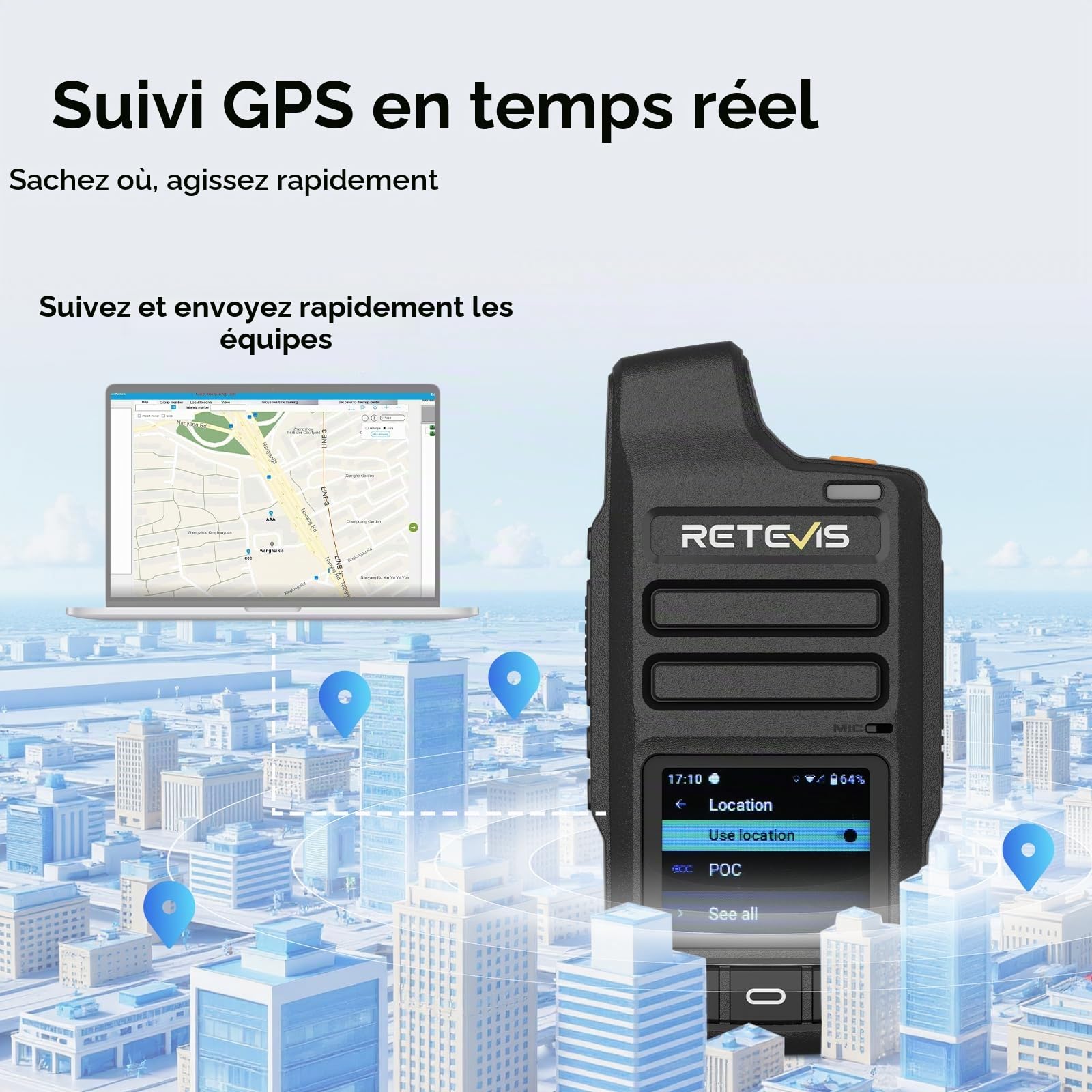 Retevis L71 Radio Réseau 4G, Portée Illimitée Radio Compatible Wi-FI