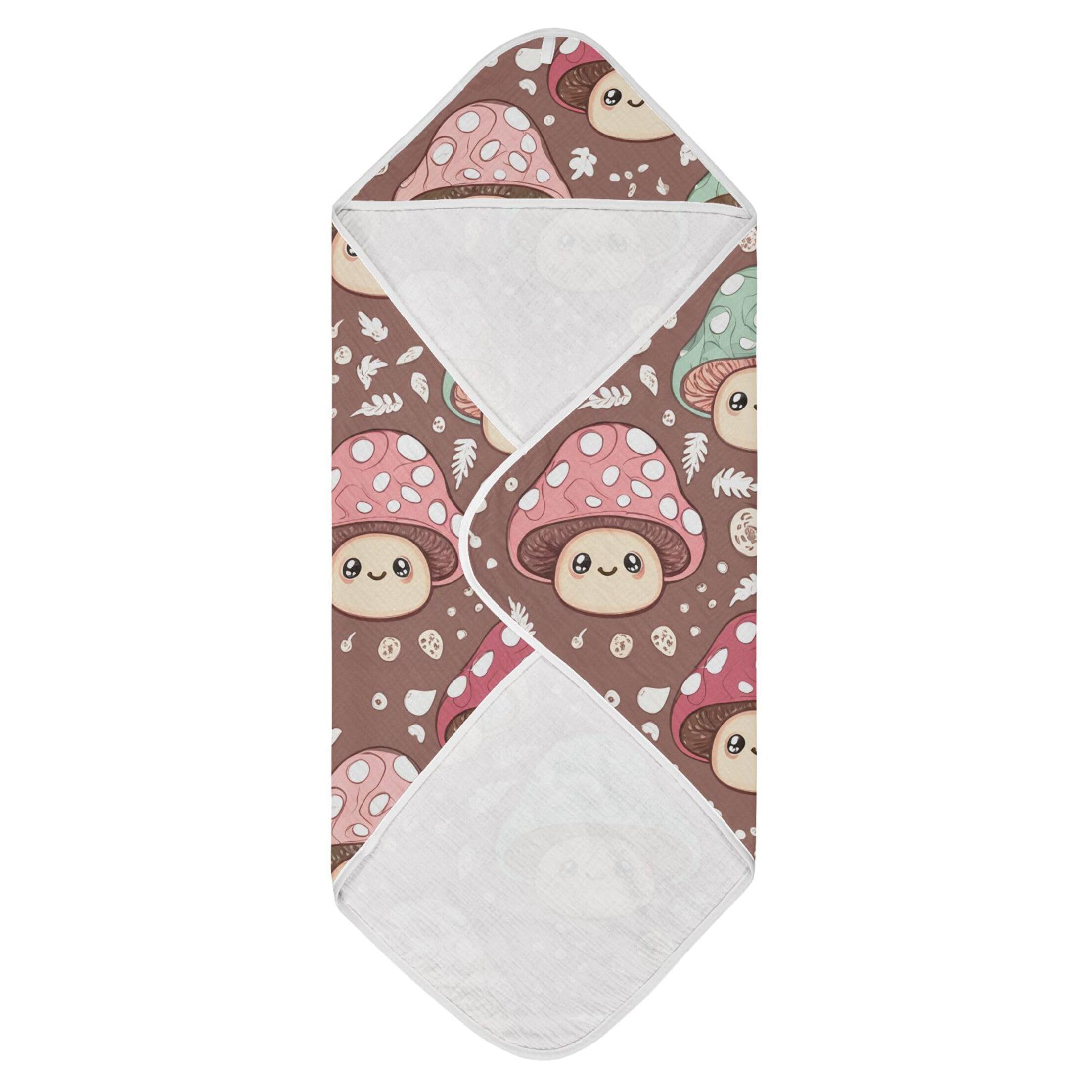 Kigai Baby Hooded Towel Absorbent Baby Bath Shower Towel with Hood for Newborn Boys Girls Babies Infant Toddler (Cute Mushrooms 30 x 30 in)