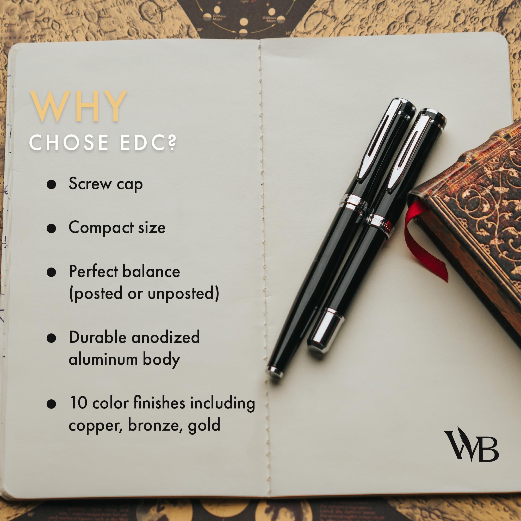 Wordsworth and Black Fountain Pen Mini EDC: Luxury Black Heavy Pocket Pen, Chrome Finish, Medium Nib, 6 Ink Cartridges - Image 4