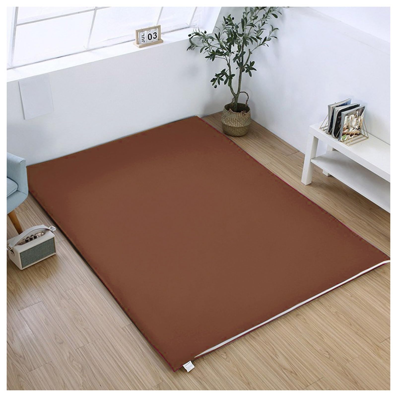 YUEZHONG Boden-Futon-Matratzenbezug, japanischer Bodenmatratzenbezug, Futon-Bettlaken mit Reißverschluss, für Tatami-Gäste, weich, hautfreundlich, waschbar (Braun, 200 x 220 cm)