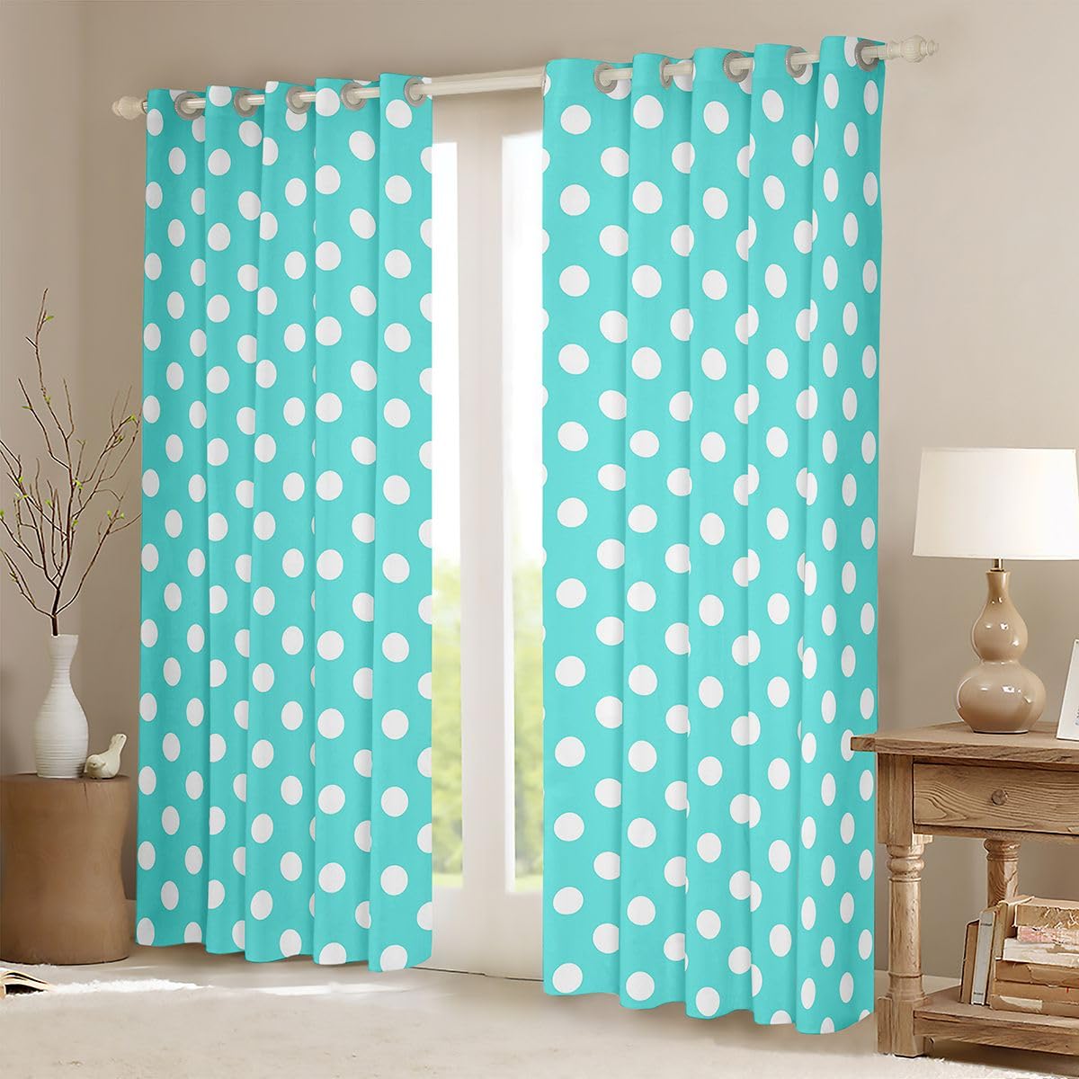 Homemissing Cortinas opacas de lunares azules y blancos, cortinas de oscurecimiento geométricas para dormitorio, sala de estar, decoración moderna con aislamiento térmico, tratamientos de ventana, 2