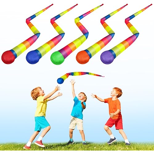 Wholelovein 37.5inch Throw and Catch Balls with Rainbow Tail, Soft Sports Play Comet Balls Playground Toys Bulk for Kids Adults Games and Activities