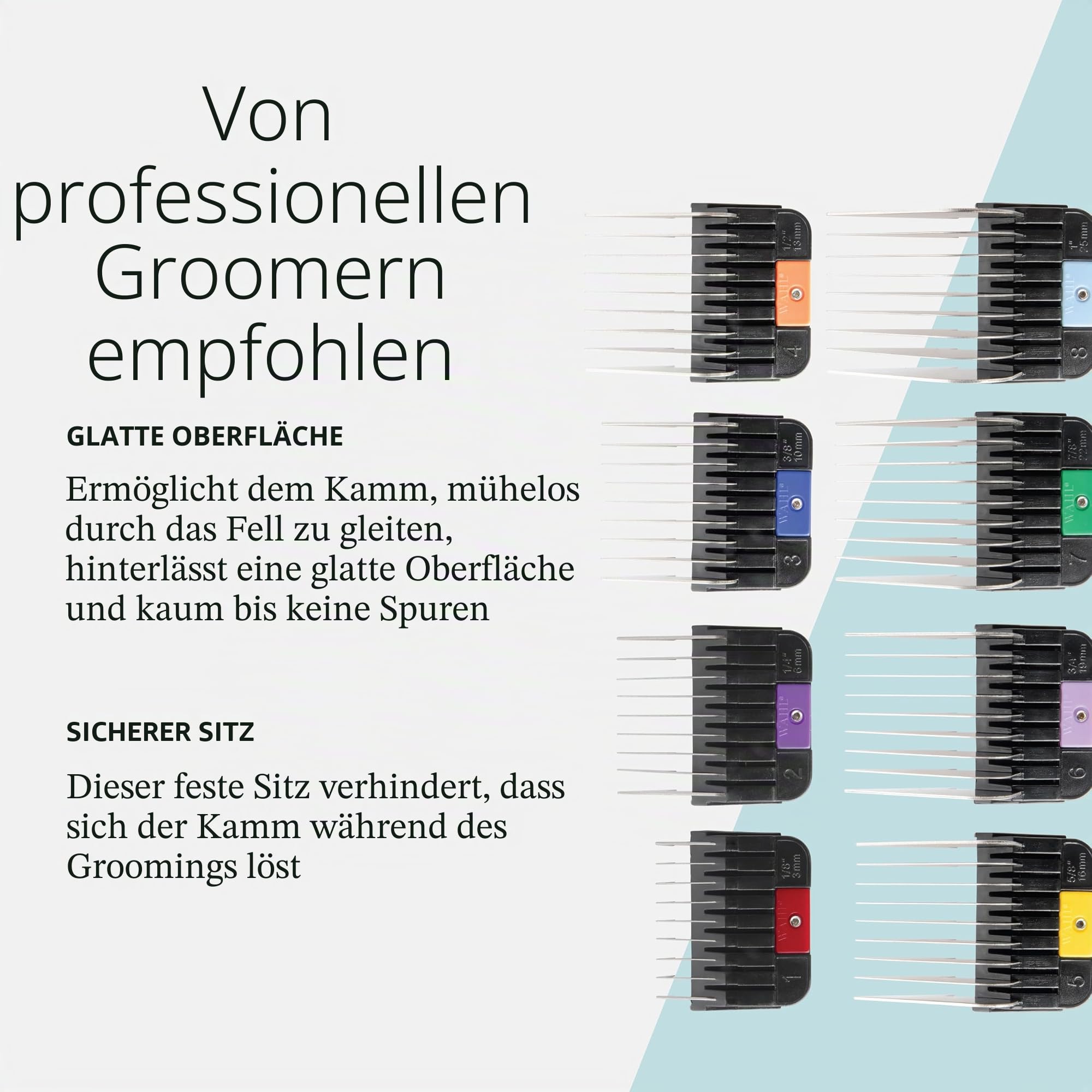 WAHL Detachable Stainless Steel Attachment Combs, 3mm – 25mm, #1-8, Prime Series, Edelstahl, Aufsätze, Rostfrei, Schwarz