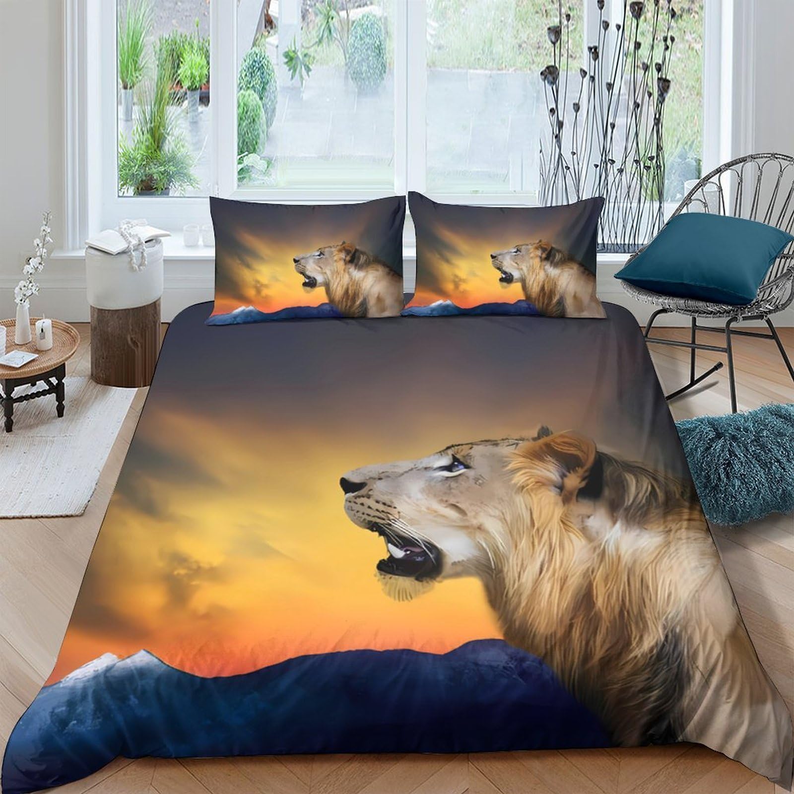 Ctjqhvkz Style-5 3D Printed Sunset Lion Fitted Sheet Microfiber Animal Landscape Bed Cover Anti-Slip Machine Washable For Bedroom Single（135X200cm）