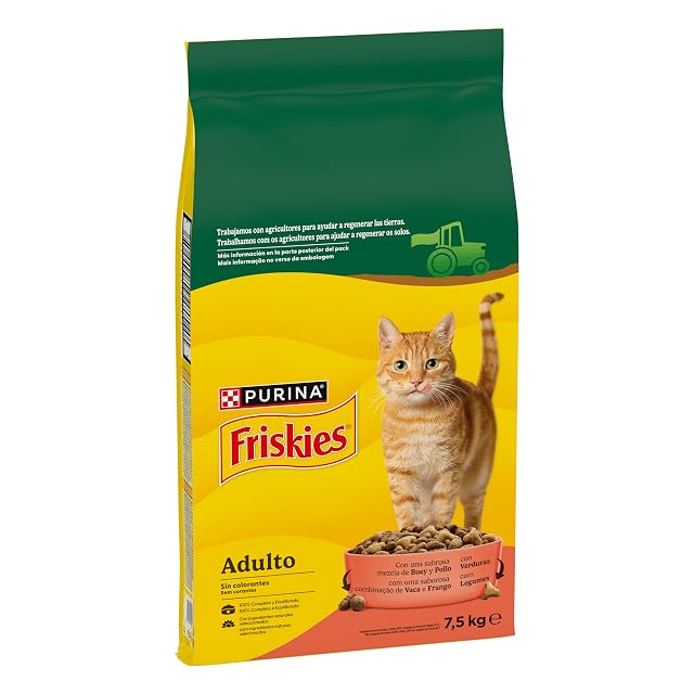 Purina Friskies Pienso para Gato Adulto con Buey, Pollo y Verduras, 1 Saco de 7,5kg