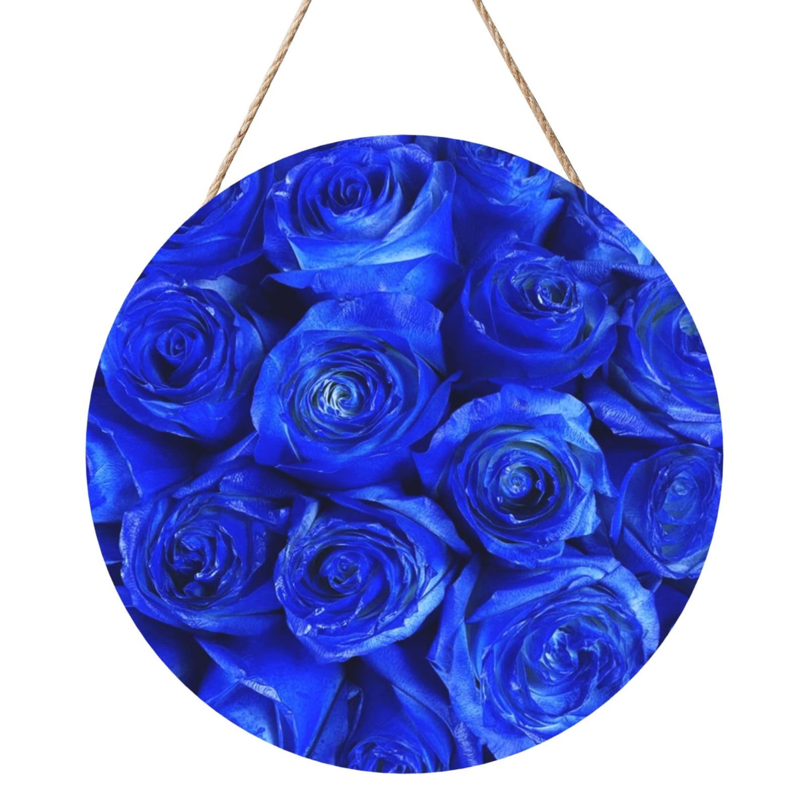 Blue Rose, Round Wood Panel Painting 12 in, Wall Hanging Painting For Home