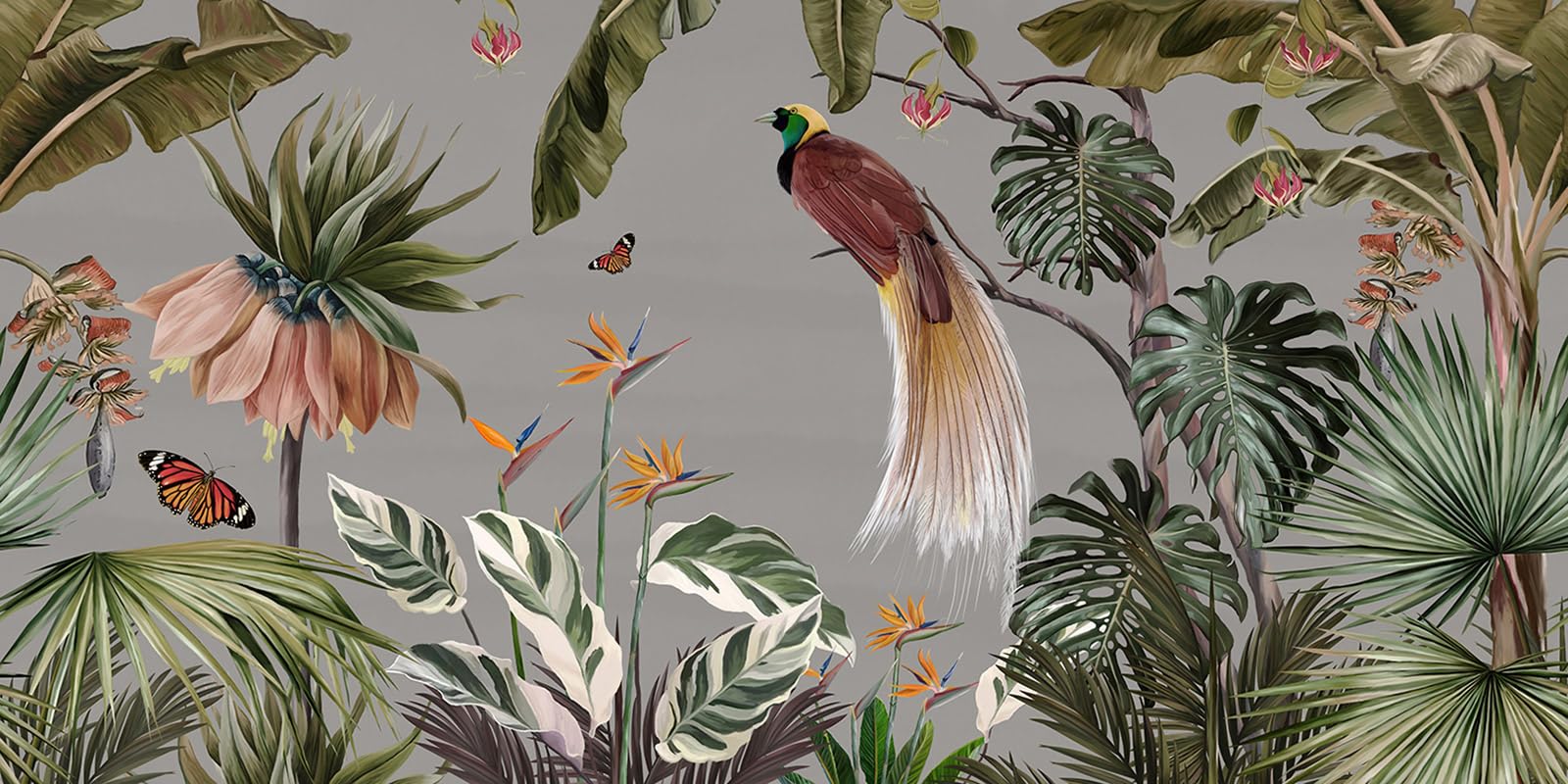 Papier peint panoramique Fleurs Tropicales Lumalea décor mural haut de gamme géant