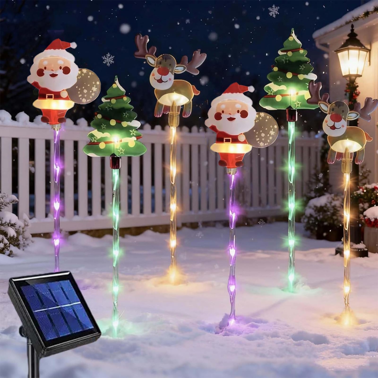 Liocwocne A 6-Pack Of Moving Christmas Lights, Led Waterproof Christmas Decorations Outdoor, Solar Power Courtyard Tree Snowman Reindeer For Courtyard, Porches, Pathway (,Battery)