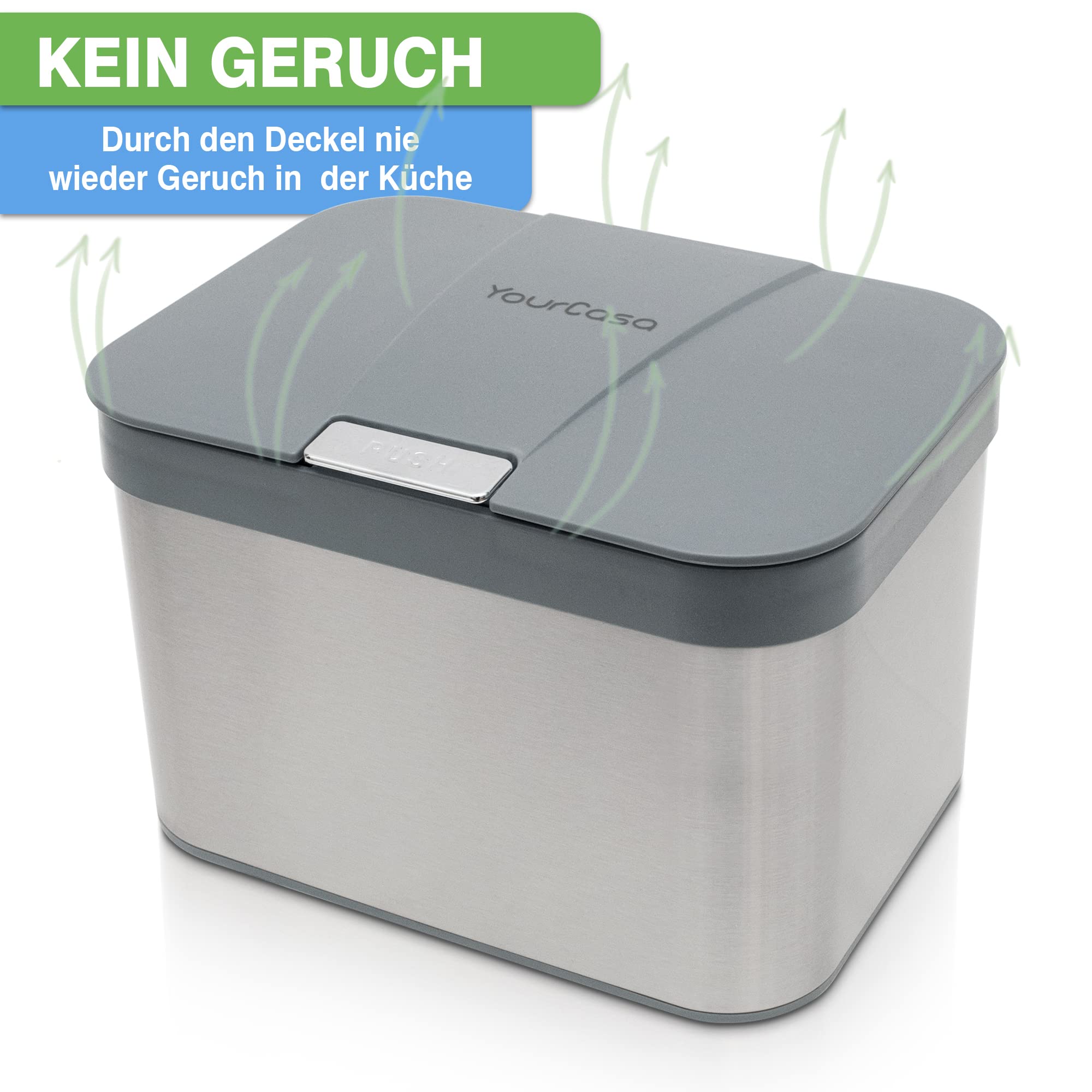 YourCasa® Biomülleimer Küche 4,3 L aus Edelstahl - geruchsdichter Bio Mülleimer mit Deckel & spülmaschinenfestem Inneneinsatz - hochwertiger Komposteimer & Biomüll Behälter klein (Grau)