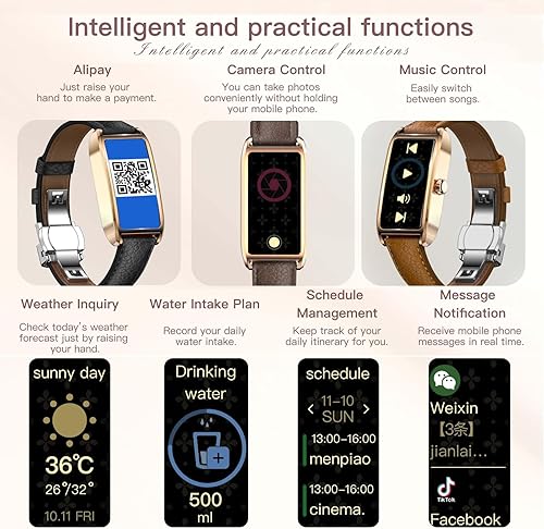 Miniatura 2 de Amoled Laies - Reloj inteligente para mujer, reloj inteligente con correa de piel, monitor de ritmo cardíaco, estrés, sueño, 12 modos deportivos,