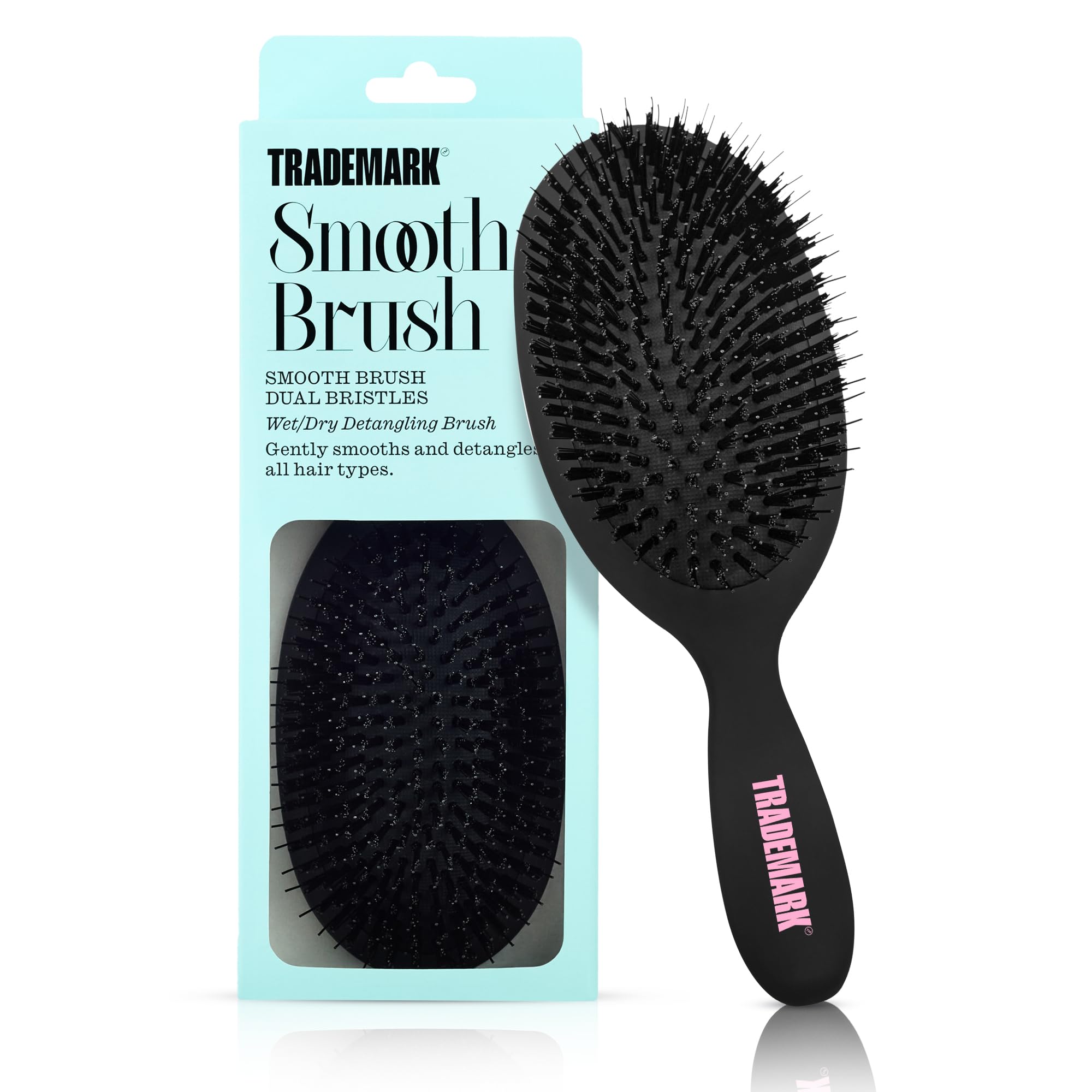 Trademark Beauty Smooth Brush - Award-Winning Detangling Hair Brush for Wet & Dry Hair, Dual-Length Heat-Resistant Bristles, Ideal for Slick Styles,