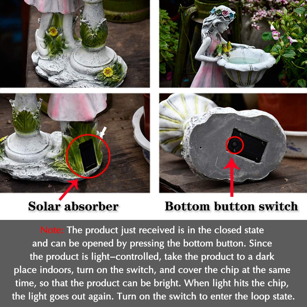 Fée Ornements De Jardin Résine Figurine, pour Pelouse Cour Déco Moderne Statues De Jardin avec Lampe Solaire,Intérieur Exterieur Decoration Art Jardin Sculpture-A Grande
