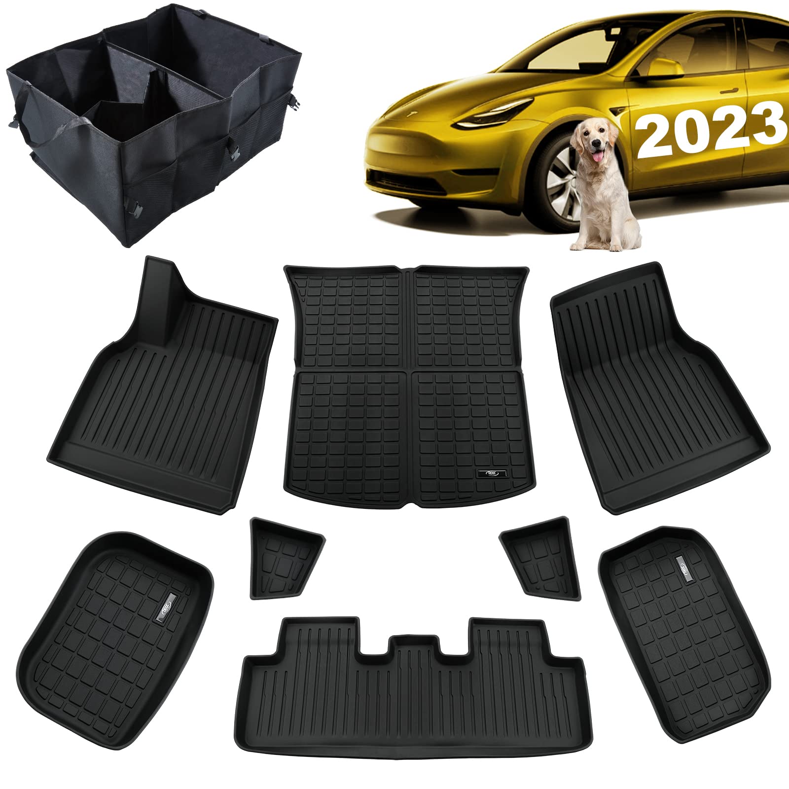 DEDC Floor Mats for Model Y 2024-2021 5-Seat Accessories, All Weather Front Rear Cargo Liner Mat, Heavy Duty Floor Mats Waterproof, Anti-Slip (Set of 9)
