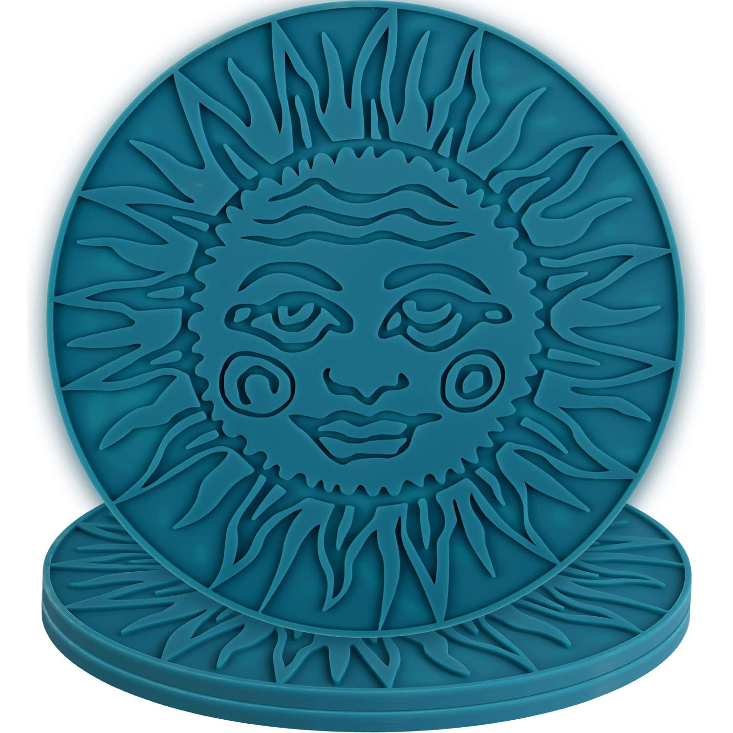 Photo 1 of 3 Pcs Trivets for Hot Dishes, Sun and Moon Double-Sided Design, Kitchen Heat Resistant Silicone Trivet, Extra Thick, Large, Non Slip (4. Dark Cyan)