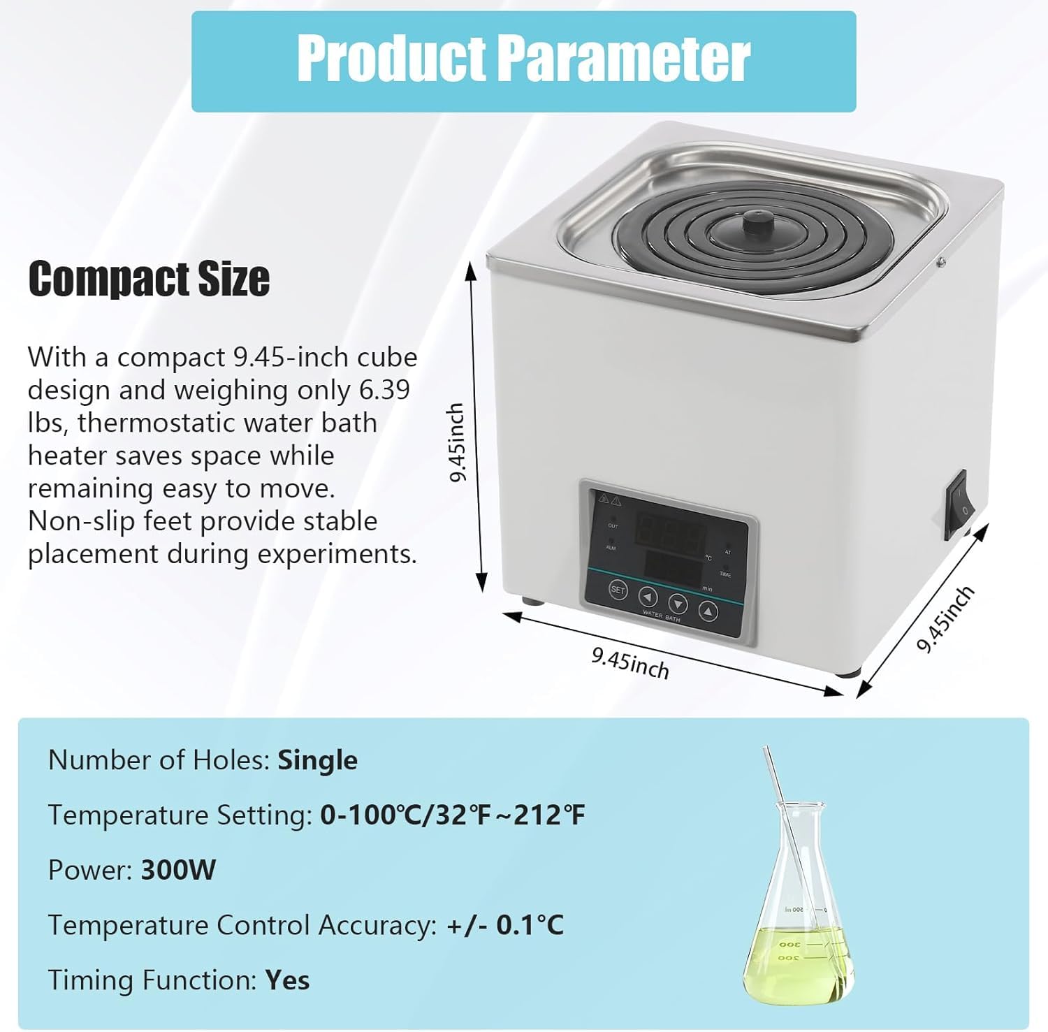 Calentador De Baño De Agua De Laboratorio De 300 W con Termostato Digital, Sensor De Protección contra Funcionamiento En Seco De 110 V, Interior De Acero Inoxidable Y Pantalla Led para