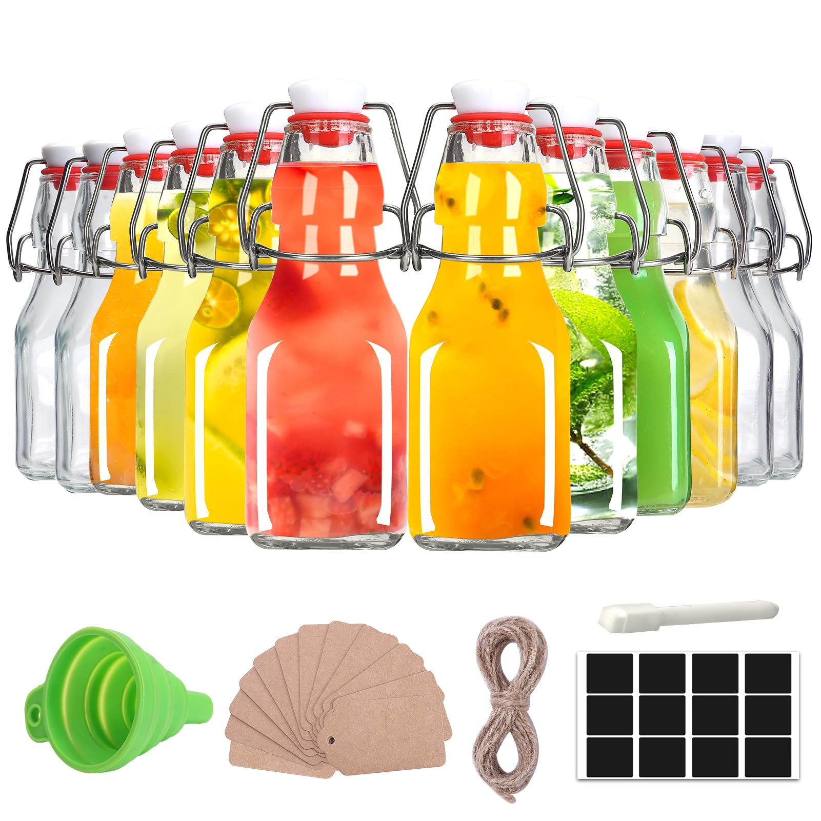 KITGLASCUP Clear Glass Bottle with Swinging Top for Airtight Lids, 4oz 12Pack Brewing Bottles with Flip Caps, For Fermentation Kombucha, Vanilla Extract, Beverage, Kefir,Great Gift