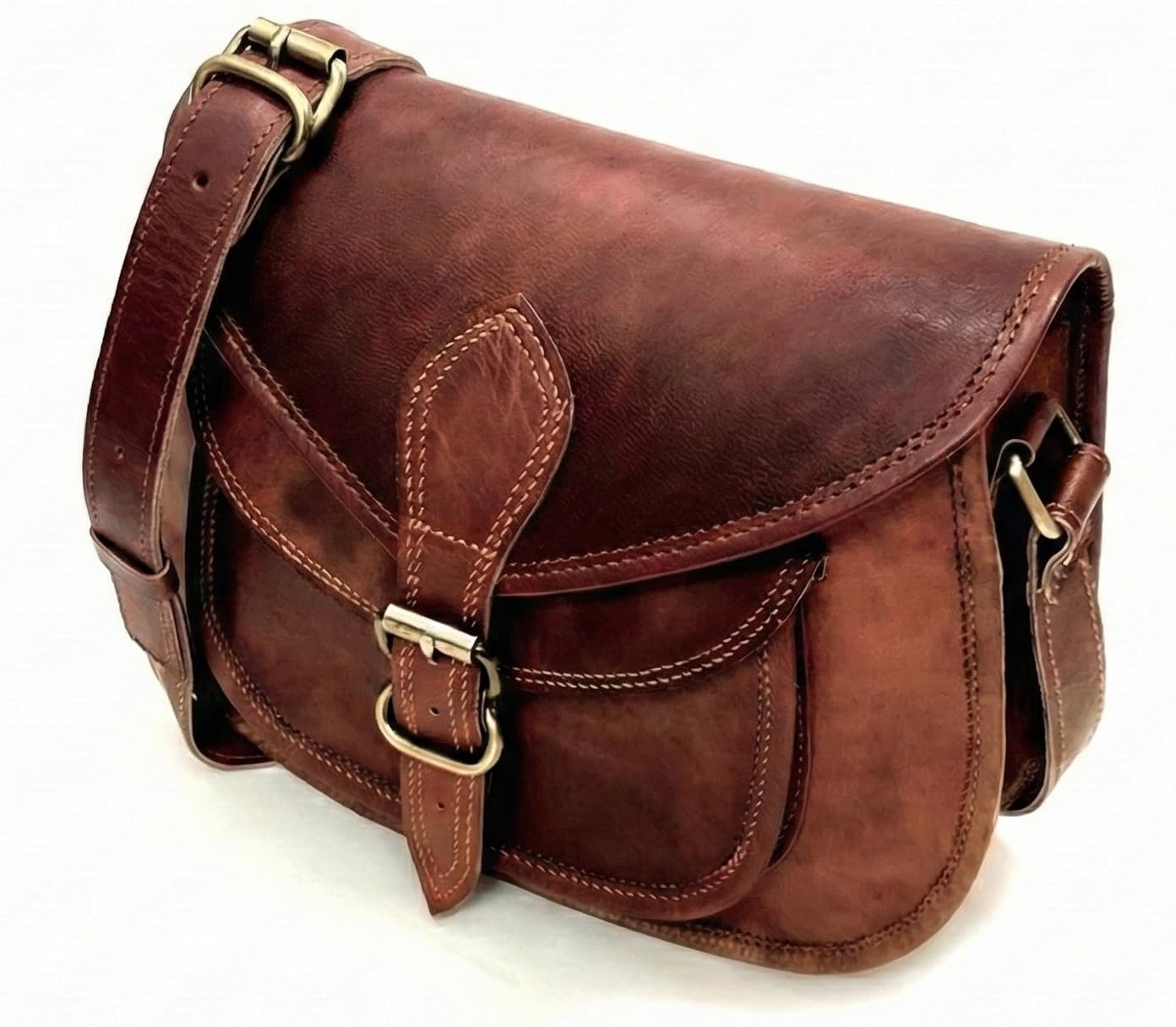Firu-Handmade Women Vintage Style Genuine Brown Leather Crossbody Shoulder Bag Crossover Satchel ladies Purse Tote Handbags Travel
