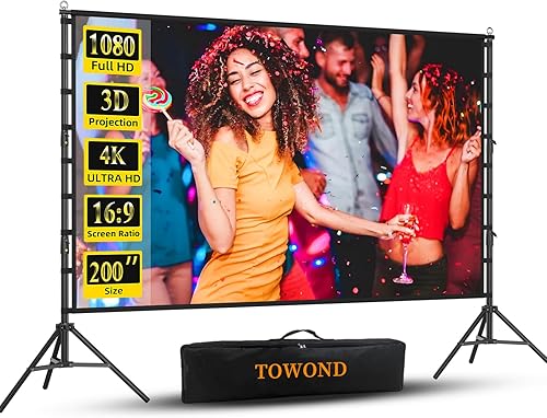 Miniatura 1 de TOWOND - Pantalla de proyector para exteriores con soporte, pantalla de proyección portátil de 200 pulgadas, pantalla de película HD de doble cara