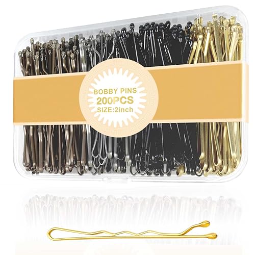 PROPOG Bobby Pins 200 unidades, horquillas para moños y peinados, accesorios para el cabello, pasadores de metal con caja de almacenamiento,