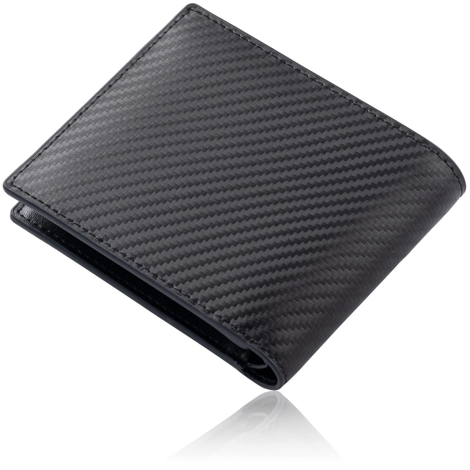 MURA Mens Slim Bifold Wallet Genuine Leather Cordovan Style Carbon Black