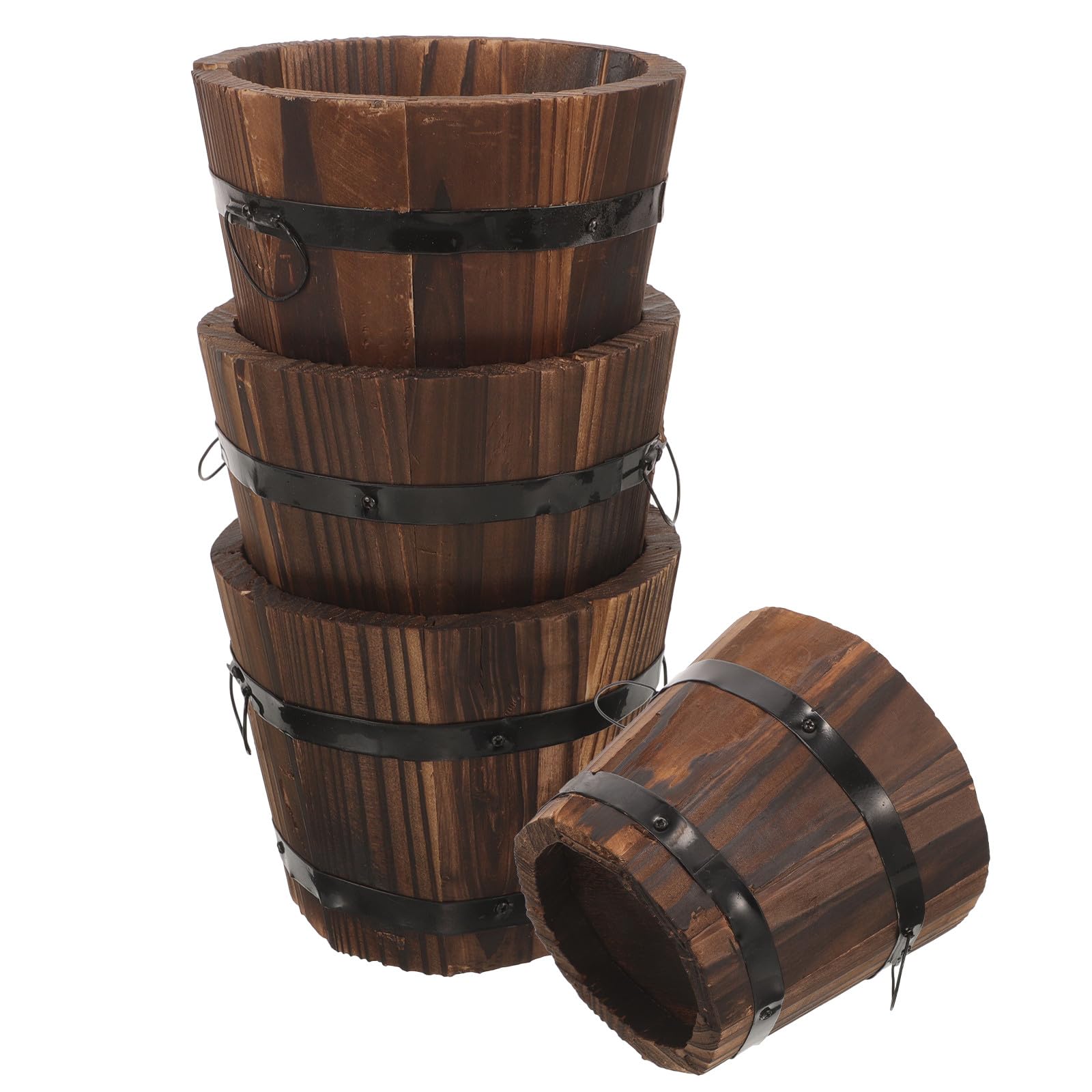 Jardinières en bois de carbone MAGICLULU : lot de 4 pots de fleurs de style tonneau rustique