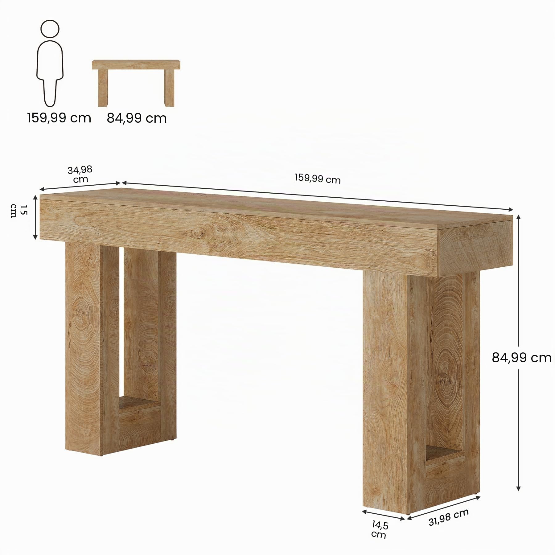 Tribesigns 160 cm Langer Konsolentisch, rechteckiger Sofatisch hinter der Couch, Bauernhoftisch für Eingang, Flur, Wohnzimmer (Natur)