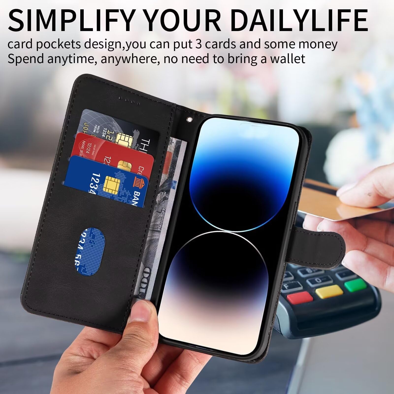 Phone Case For Motorola Moto E14 / G04 / G24 Wallet Case Cat Pattern Pu Leather Rfid Blocking Card Slots Kickstand Shockproof Magnetic Flip Cover Mint - View #2