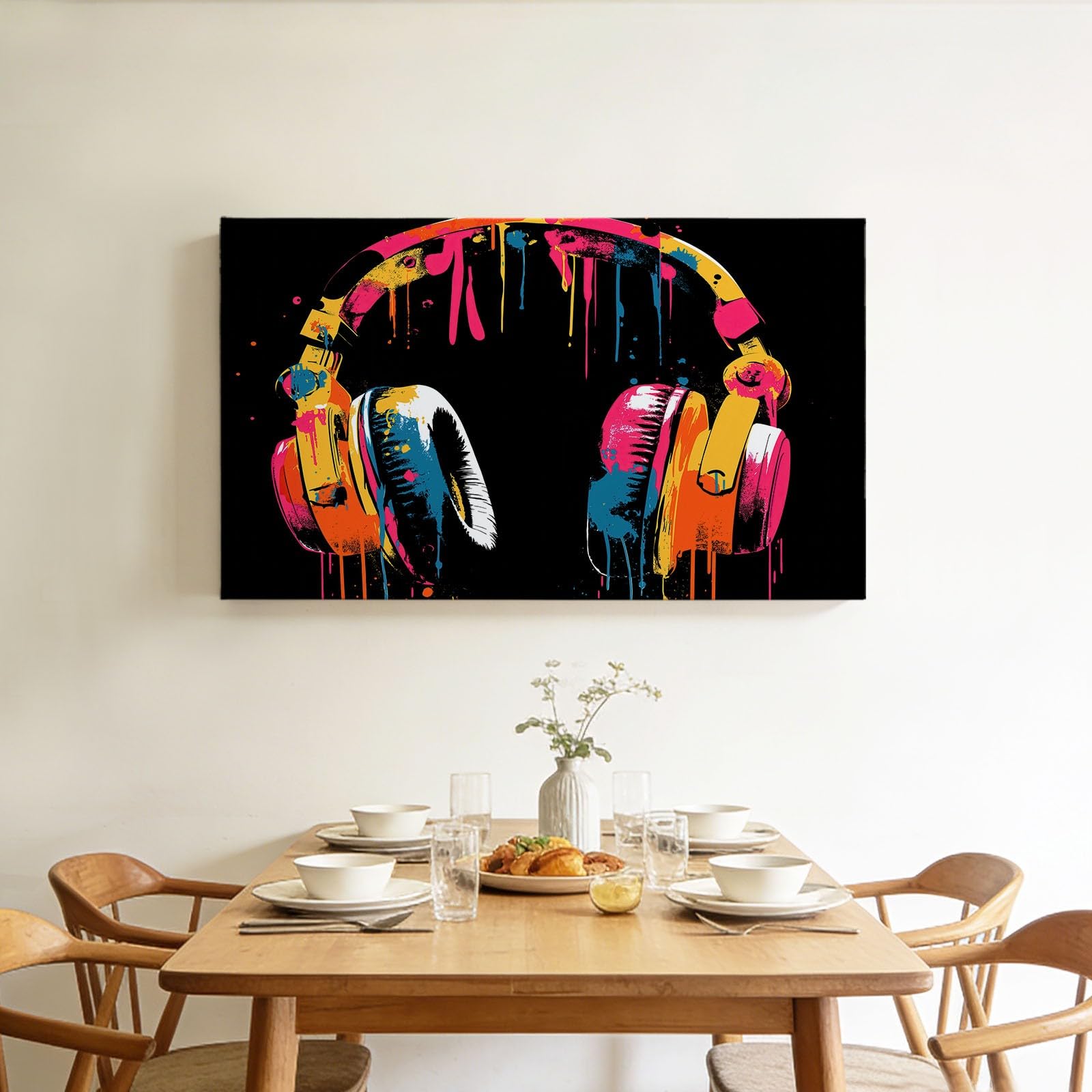 XXL Grand Tableau sur Toile avec Cadre Gaming Graffiti Art Casque, Impression Murale Décoration Salon Bureau Restaurant – Image sur Toile Moderne 120x80 cm