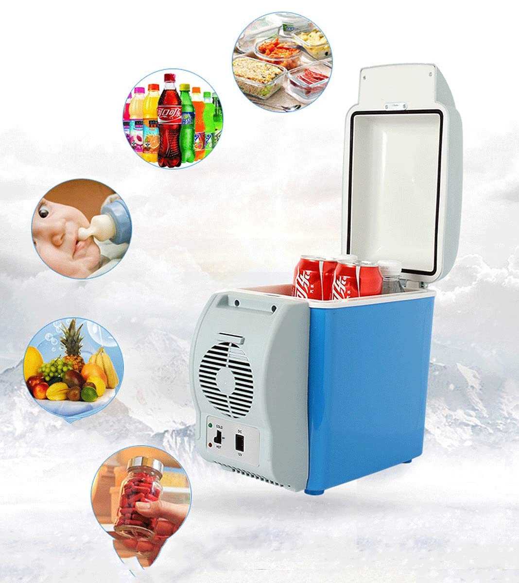 Mini refrigerador portátil para coche de 7,5 L, con calefacción y refrigeración, 12 V, ideal para camping, viajes y uso doméstico (color: azul, tamaño: 32,7 x 30,5 x 18,2 cm)