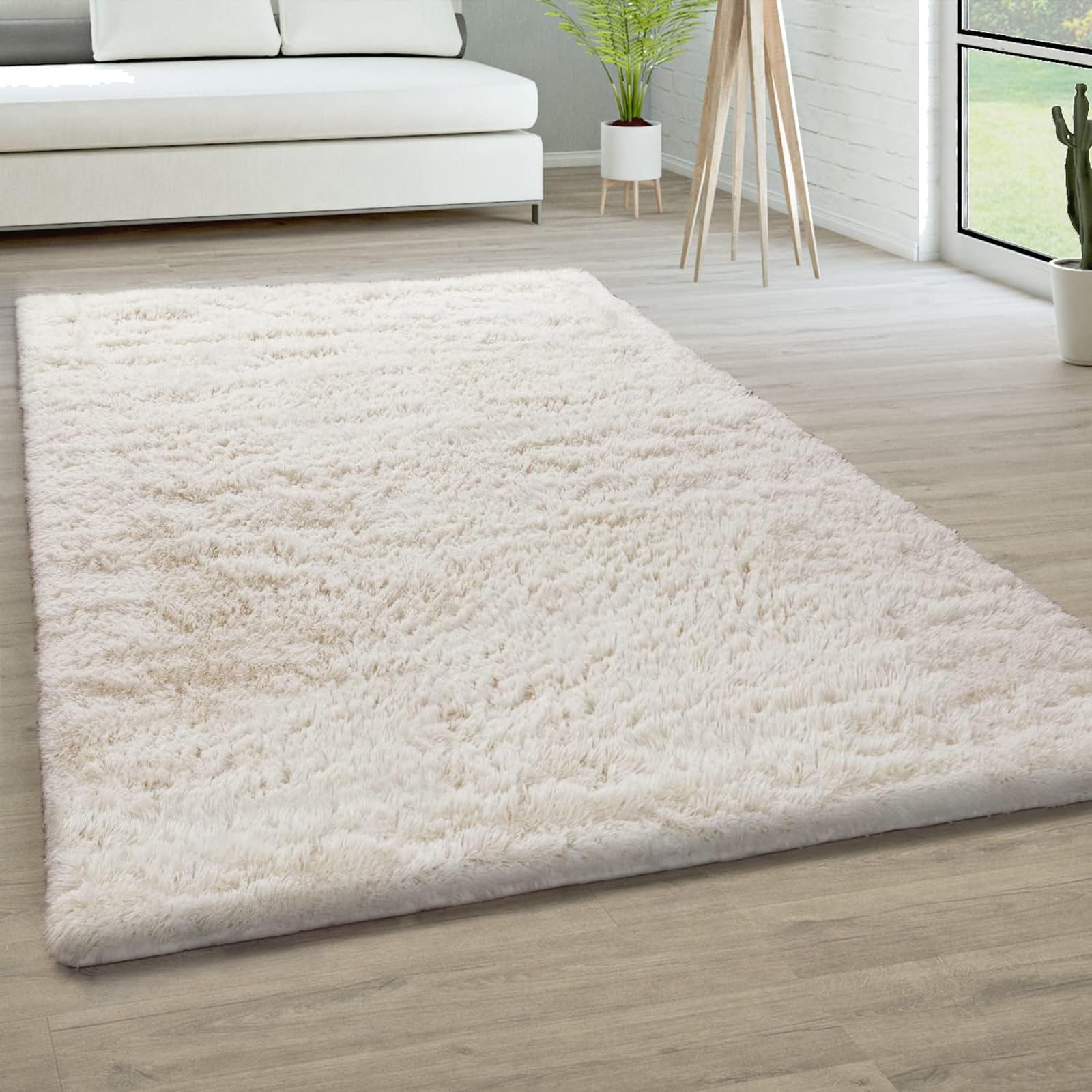 Tapis Salon Tapis de Sol 180 x 230 cm Moelleux Antidérapant Intérieur Épais Tapis à Fourrure Non Glissant Tapis Shaggy Grand pour Salon Couloir, Beige