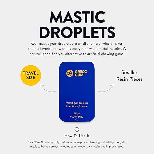 Miniatura 2 de Greco Gum - Gotas de goma de mascar  Piezas pequeñas de goma de mascar duras para entrenamiento de la mandíbula, apoyo digestivo, alivio de la