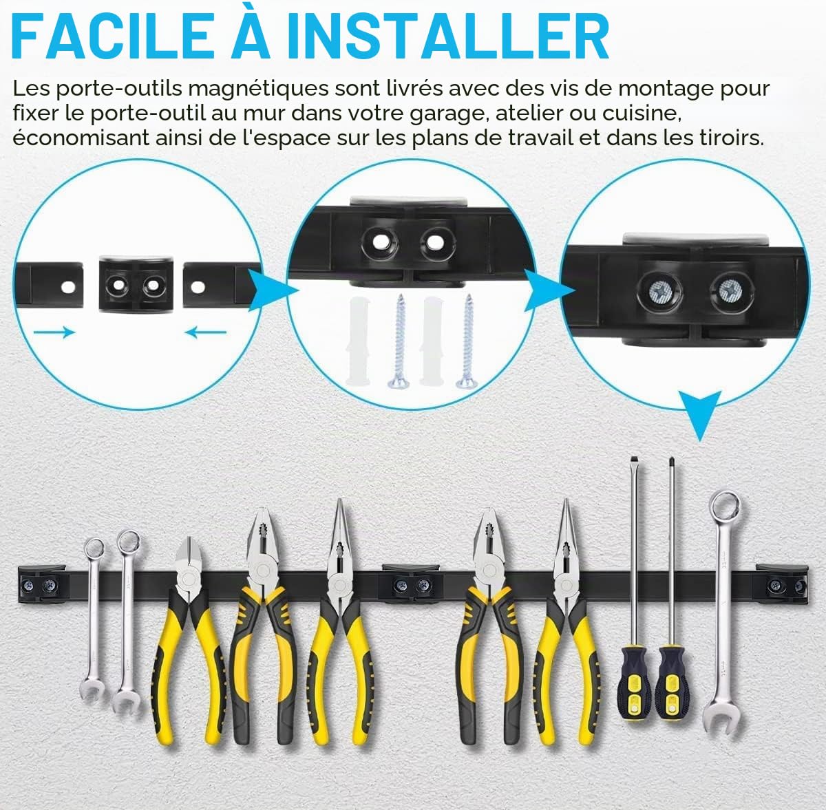 Storystore Lot de 5 Barres Magnétiques pour Outils Barre Aimantée Puissant 40cm Barre Magnétique pour Rangement d'Outils de Garage Maison Atelier