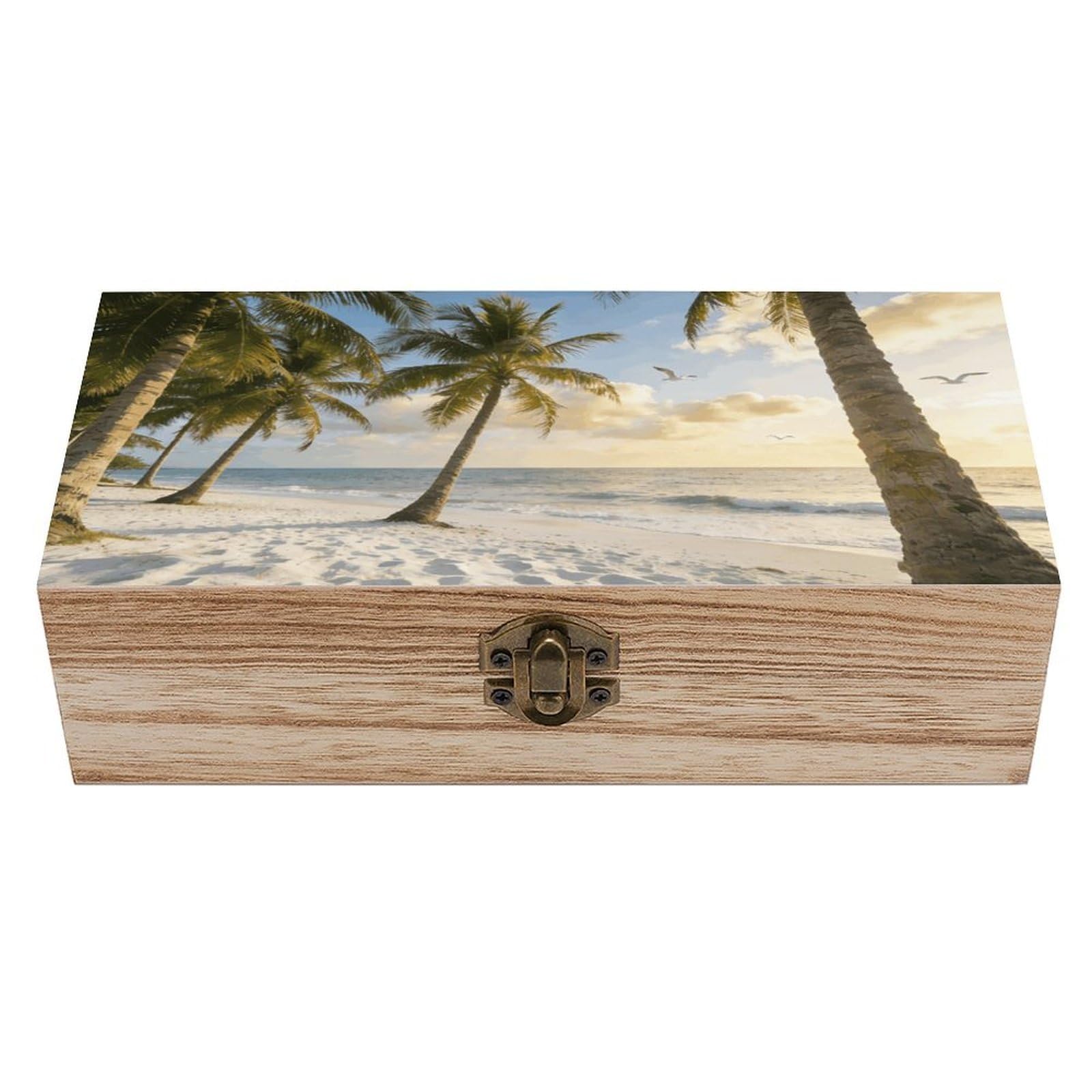 LZQPOEAS Beach And Coconut Tree Wooden Keepsake Box Wooden Storage Box Container with Hinged Lid Beautiful Wood Memory Box Decorative Jewelry Case for Crafts Art Hobbies & Trinket Storage
