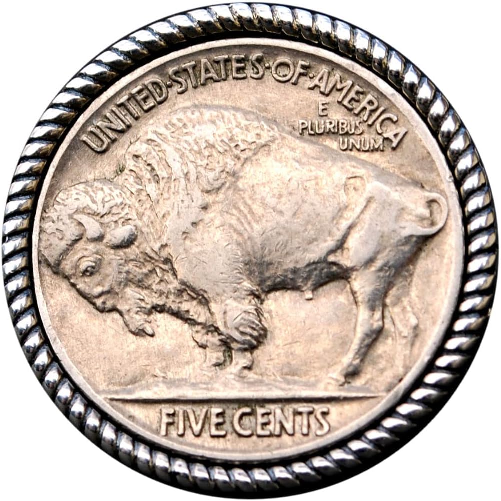 US 1913-1938 Indian Head Buffalo Nickel Full Horn AU Coin 925 Sterling Silver Signet Ring NEW - Buffalo Skull - Size US 11