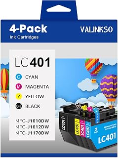 LC401 Ink Cartridges Compatible for Brother Ink Cartridge LC 401 Color Standard Yield Work with Brother Printer MFC-J1010DW MFC-J1170DW MFC-J1012DW(1 Black,1 Cyan,1 Magenta,1 Yellow,4 Pack)