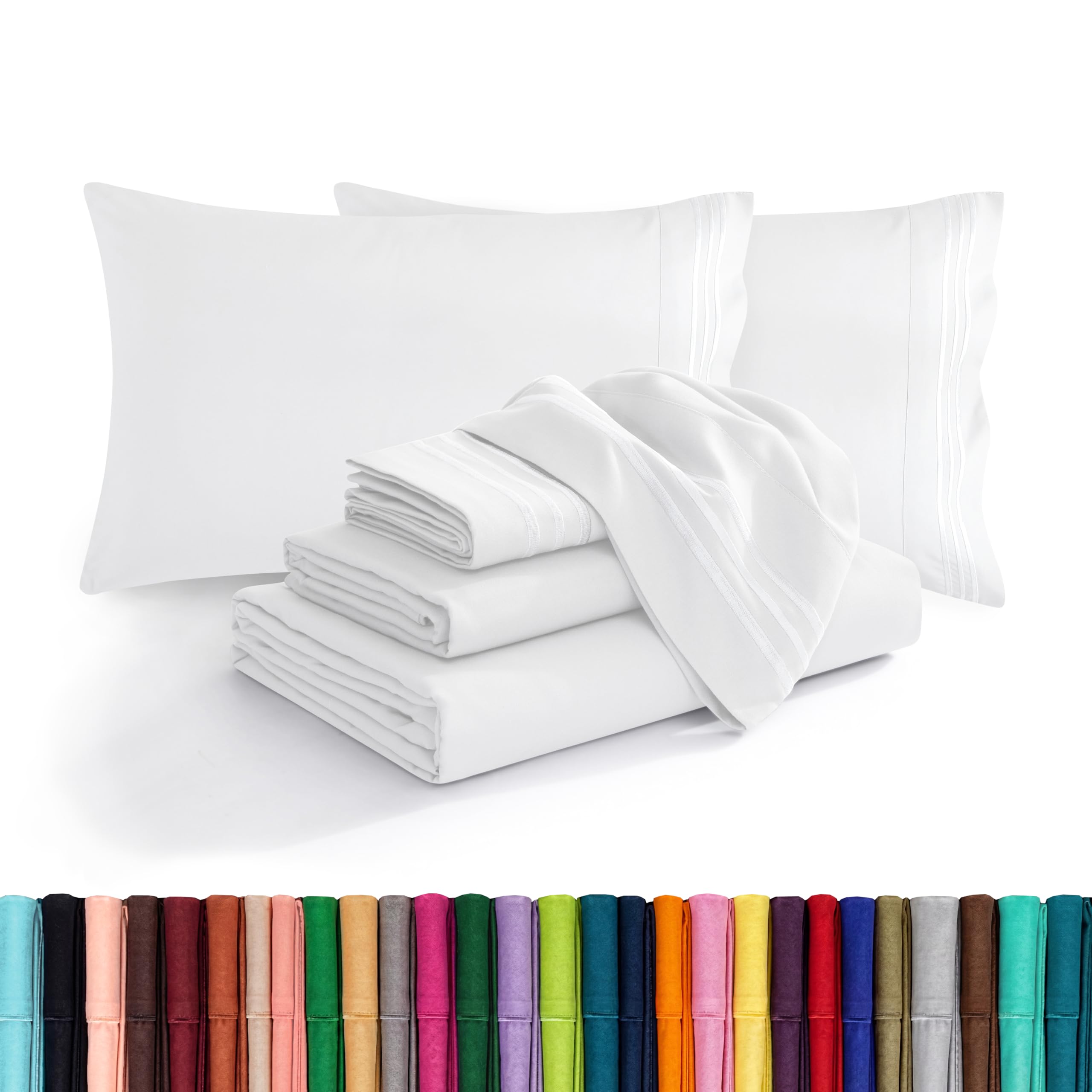 Elegant Comfort Luxury Soft 1500 Thread Count Egyptian 6-Piece Premium Hotel Quality Wrinkle and Fade Resistant Cozy Bedding Set, Easy All Around Elastic Fitted Sheet, Deep Pocket, Queen, White