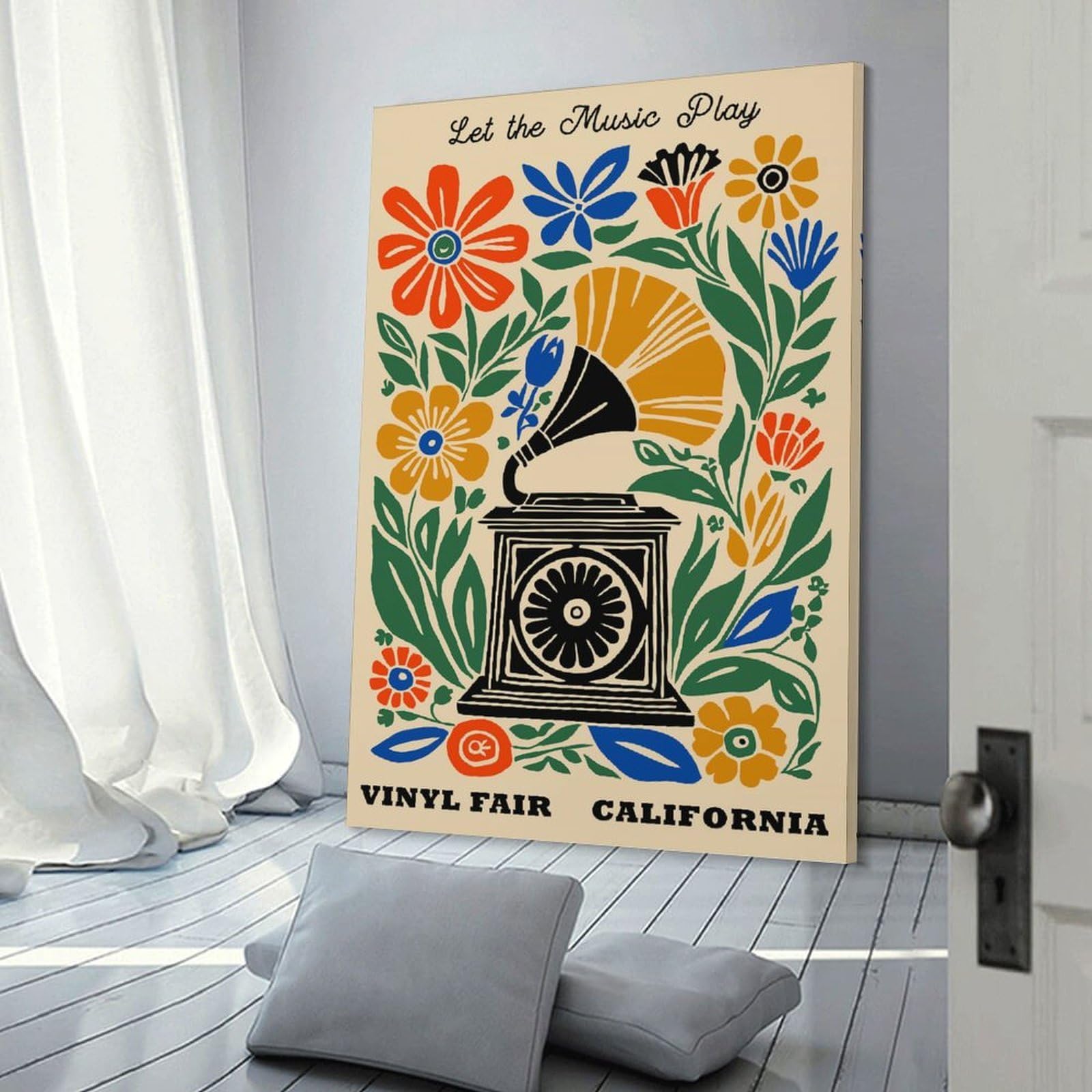 Junmoney Canvas Wall Decor Floral Vinyl Fair California, 24x36inch(60x90cm), for Gallery Wall Layouts in Home Or Office, Home Wall Art for Statement Displays