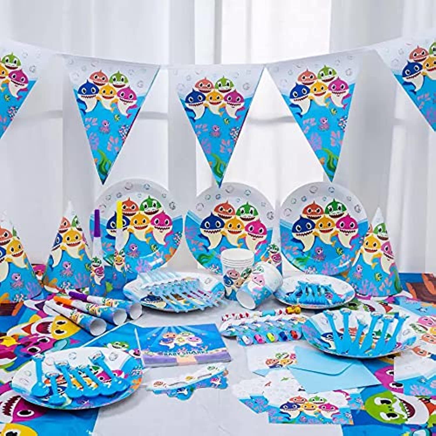 HIGHLAND Baby Shark Tableware - 122 Pcs Baby shark Theme Disposable Kid’s Party Tableware for 10 Guests - Baby shark Birthday Decorations - Baby shark birthday party supplies – Kid’s Party Decoration