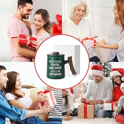 Miniatura 8 de Breleidy Taza de té de cerámica con infusor y tapa, taza de café con mango de madera con colador para remojar hojas sueltas, regalo ideal para los