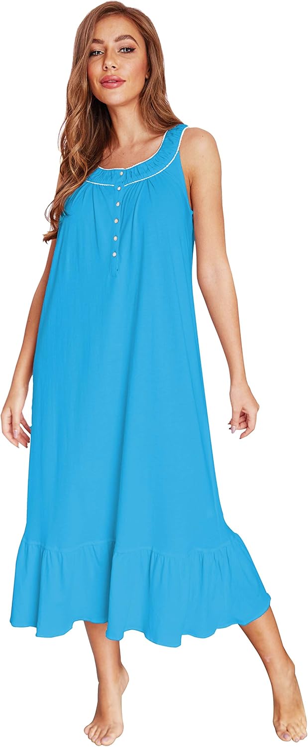 100 Cotton Nightgowns for Women Soft Ladies Gowns Sleepwear Long