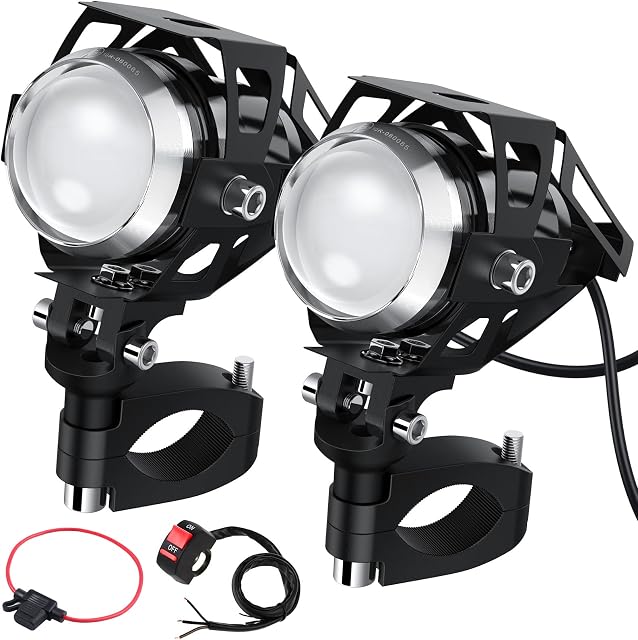 PROZOR Motorbike Headlight 2PCS 15W U5 Motorcycle Lights LED with Button Switch E57 360°Universal Adjustment Bracket Motorcycle Headlights Motorcycle Front Spot Lights for 12/24V Vehicles