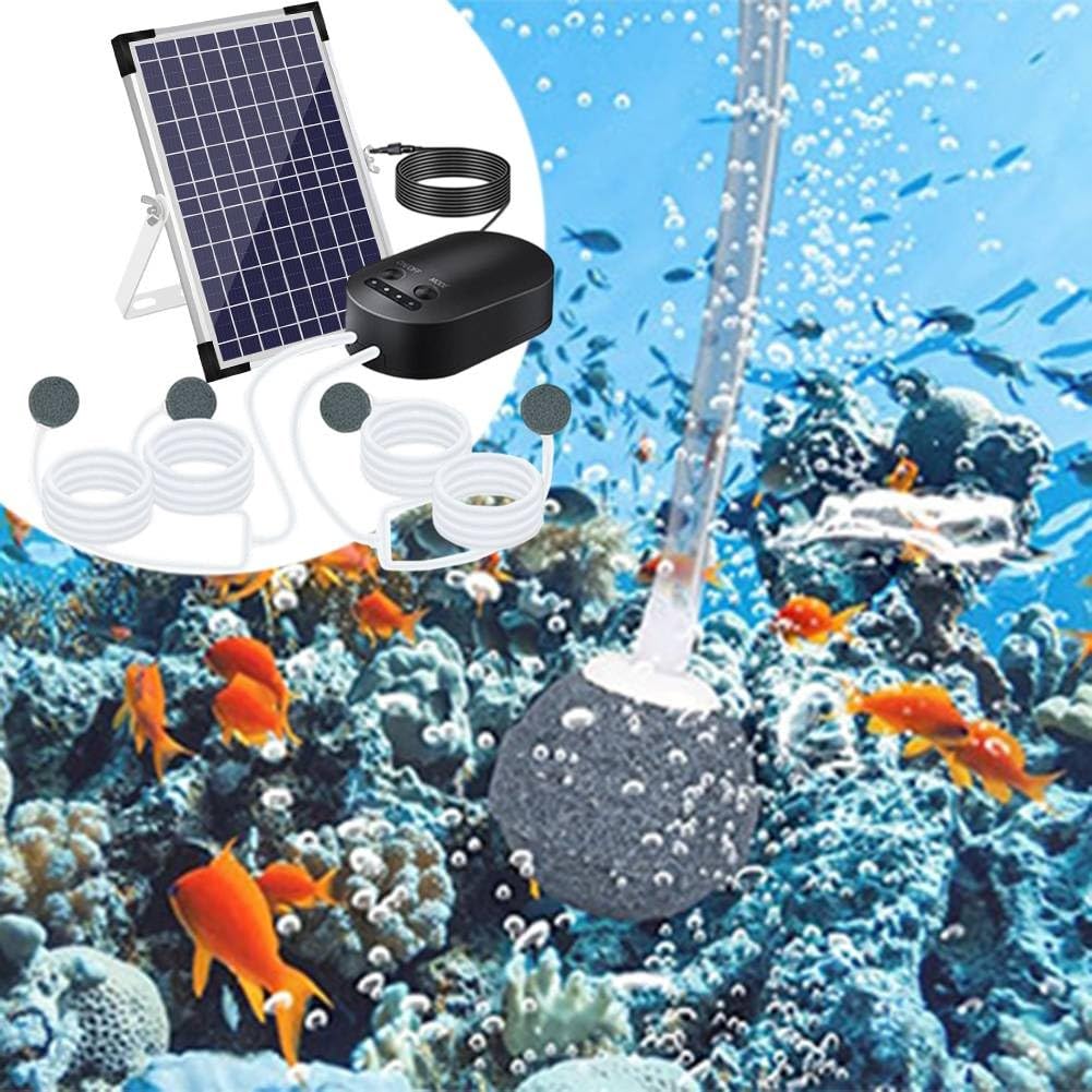 Solar-Teichbelüfter 10W 10V mit Akku 4400mAh und 4 Luftsteinen, 3 Betriebsmodi für Teich, Aquarium und Fischzucht, ABS-Aluminium Gehäuse, bis 110 Stunden Laufzeit