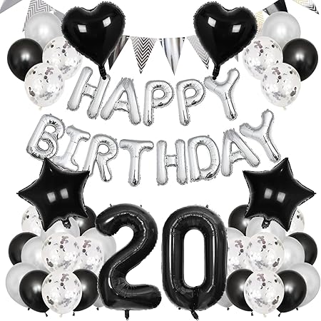 Amazon Lausatek 誕生日 バルーン 飾り付け 歳 風船 セット バースデー Happy Birthday ガーランド 数字風船紙ふぶき入り 男の子 男性 パーティー サプライズ 空気入れ付き ブラック シルバー 風船 バルーン おもちゃ