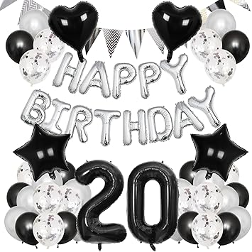 Amazon Lausatek 誕生日 バルーン 飾り付け 歳 風船 セット バースデー Happy Birthday ガーランド 数字風船紙ふぶき入り 男の子 男性 パーティー サプライズ 空気入れ付き ブラック シルバー 風船 バルーン おもちゃ