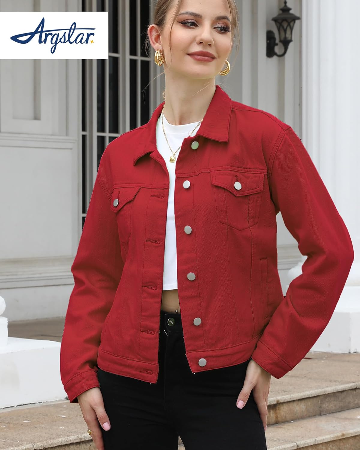 Argstar Denim Jacket for Women Button Up Long Sleeve with Pockets (Available in Inner Pockets) - Image 3